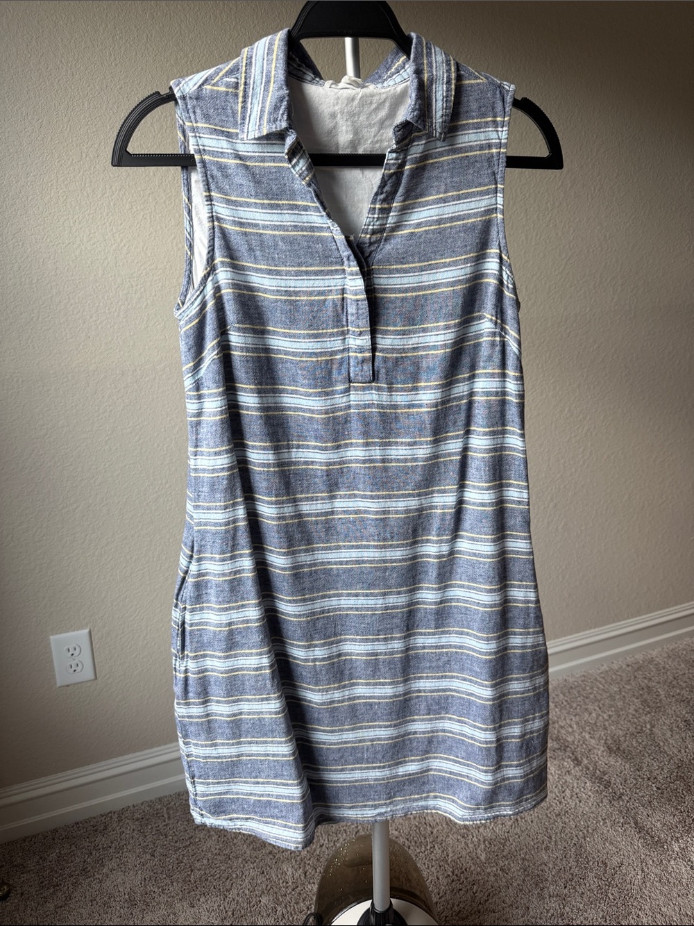 Sleeveless Blue Striped collared Dress
